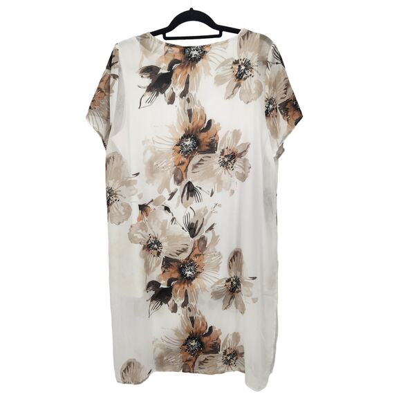 Susan Graver White Floral 2 pc. Tank Sheer Rhinestone Embellished Tunic Women L - Picture 10 of 12